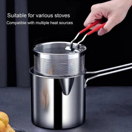 Stainless Steel Deep Fryer Pot with Strainer,