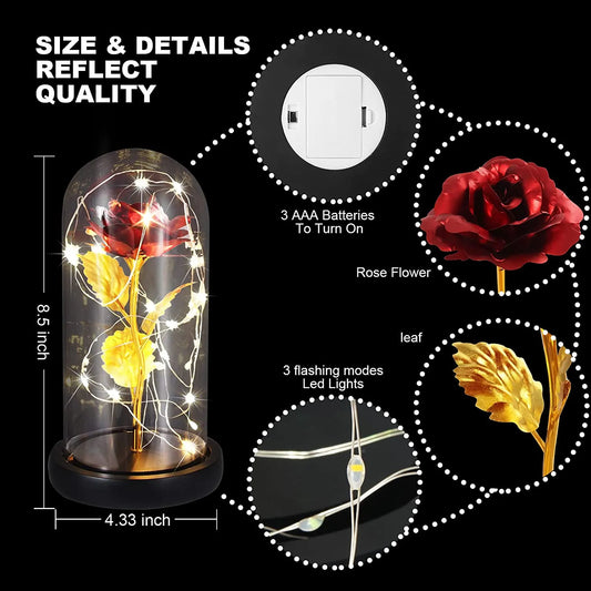 Rose LED light with Glass Dome Romantic, Perfect for gift