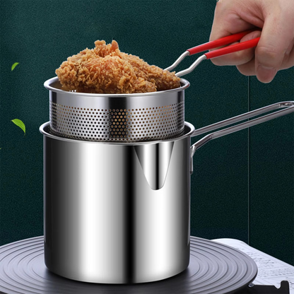 Stainless Steel Deep Fryer Pot with Strainer,