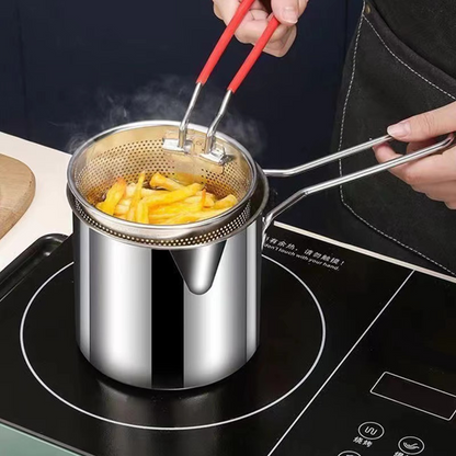 Stainless Steel Deep Fryer Pot with Strainer,