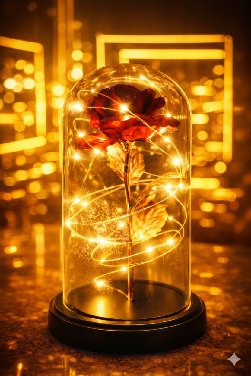 Rose LED light with Glass Dome Romantic, Perfect for gift