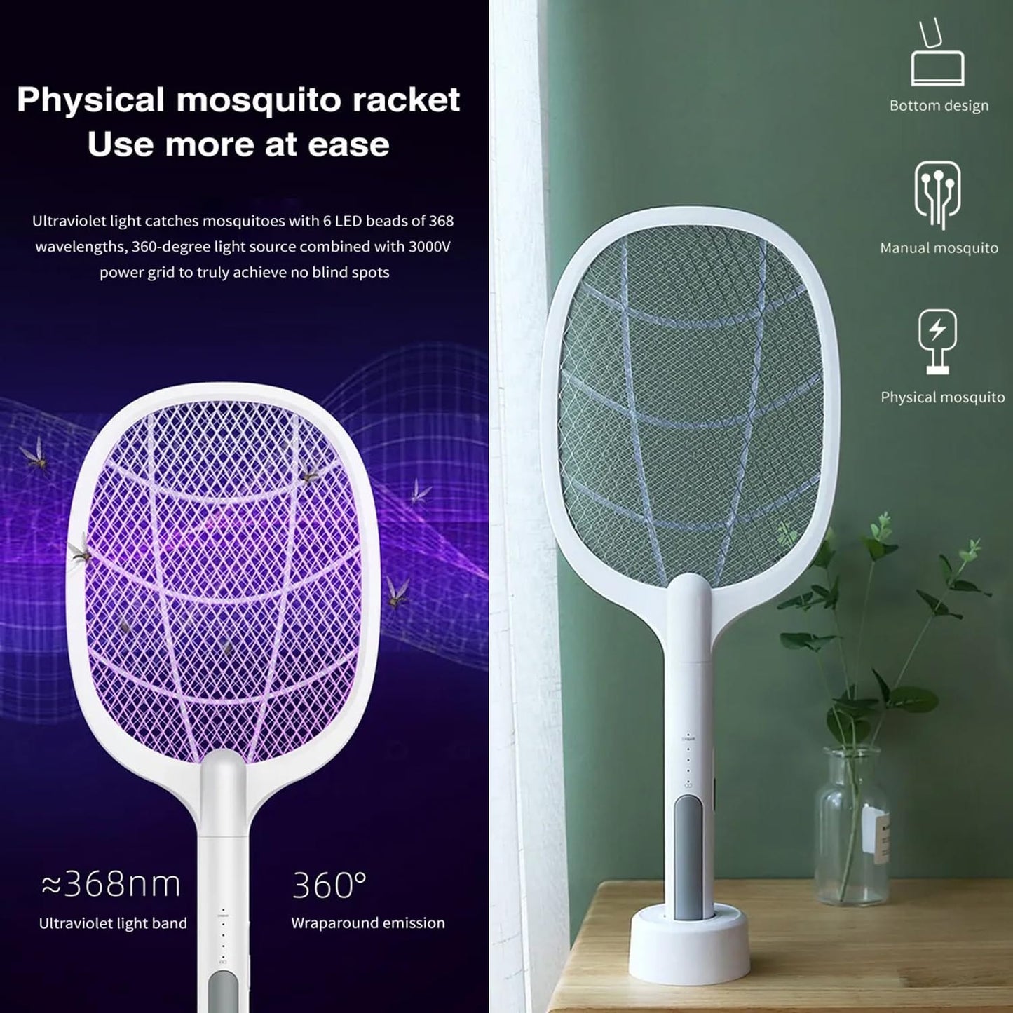 USB Rechargeable Mosquito Racket With Stand