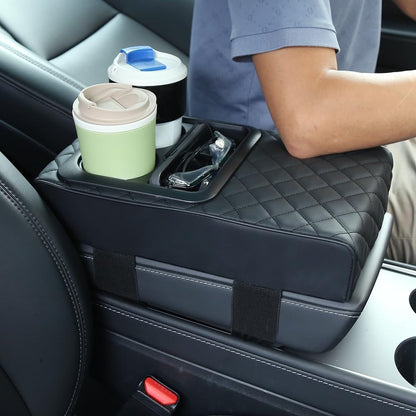 Car Armrest Cushion with Cup Holder & Storage Box
