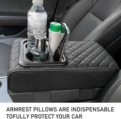 Car Armrest Cushion with Cup Holder & Storage Box