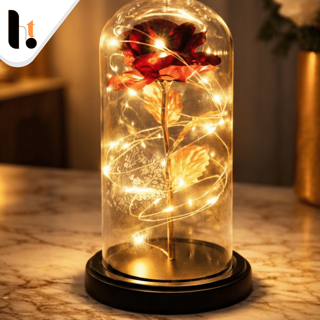 Rose LED light with Glass Dome Romantic, Perfect for gift