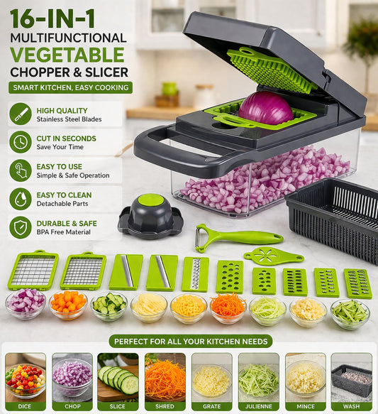 16-in-1 Vegetable Chopper & Slicer | Multifunctional Kitchen Tool | Pakistan